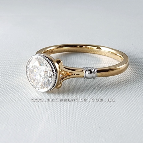 Ladies Bezel Ring Colourless Moissanite Engagement Ring