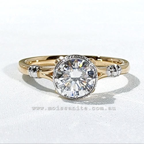 Ladies Bezel Ring Colourless Moissanite Engagement Ring