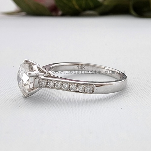 1.2ct Moissanite Engagement Ring Set in 14k White Gold with Shoulder Gemstones
