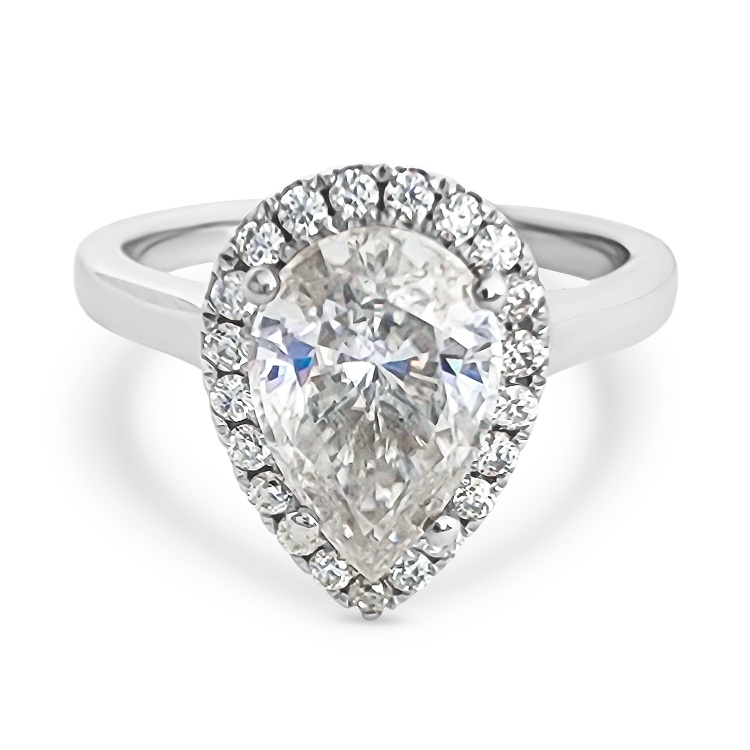 Pear Engagement ring  1.72ct Pear cut halo  set. Moissanite or Lab Diamonds