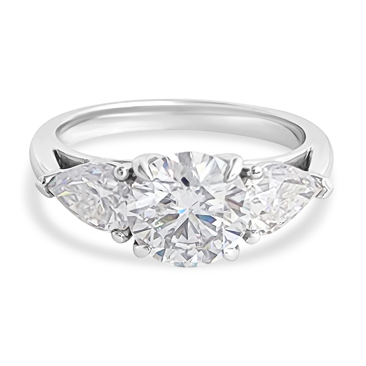 Trilogy Engagement Ring. Choose Moissanite or Lab Diamonds