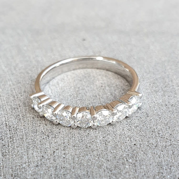Moissanite Wedding or Anniversary Ring 7 x 3mm Round Cut Gemstones