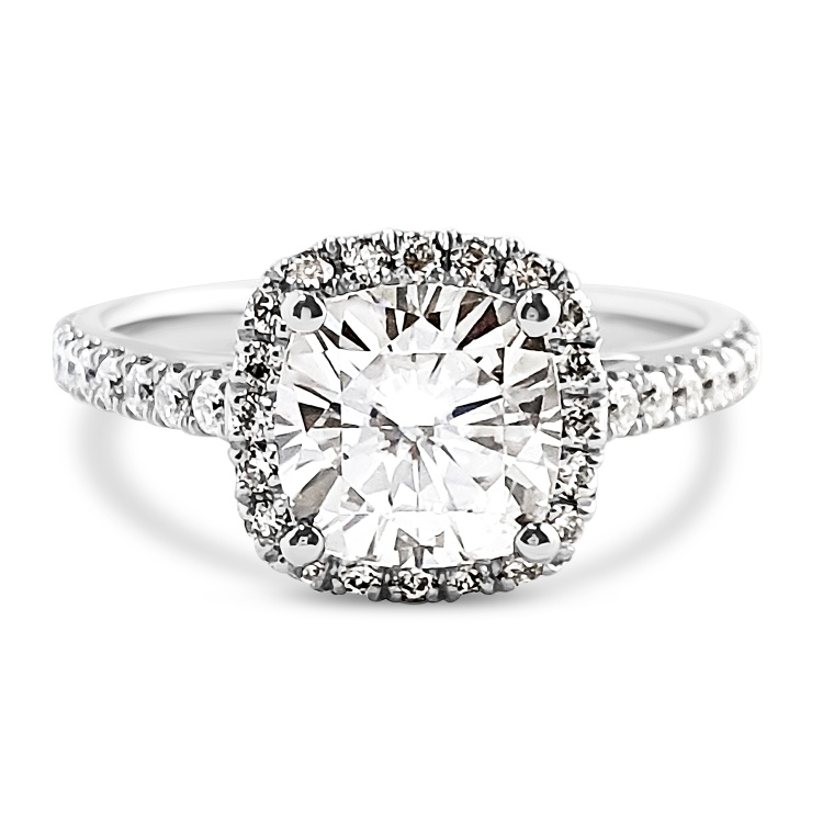 Cushion Cut Halo set 2.5ct Engagement Ring. Choose Moissanite or Lab Diamonds