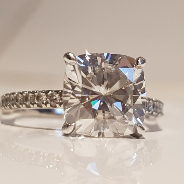 3.2ct Cushion Cut Engagement Ring with Hidden Halo.