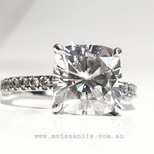 3.2ct Cushion Cut Engagement Ring with Hidden Halo