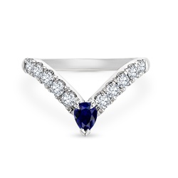 Wedding Ring Contoured Diamonds and Sapphire Pear